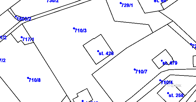 Parcela st. 426 v KÚ Hanušovice, Katastrální mapa