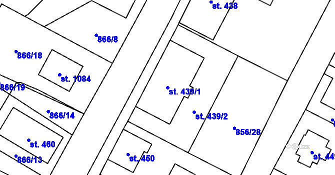 Parcela st. 439/1 v KÚ Hanušovice, Katastrální mapa