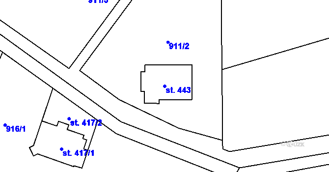 Parcela st. 443 v KÚ Hanušovice, Katastrální mapa