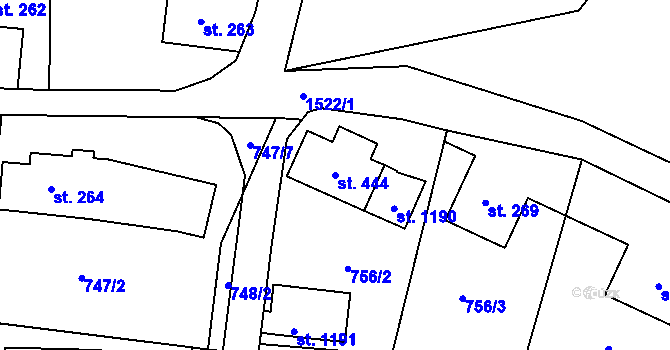 Parcela st. 444 v KÚ Hanušovice, Katastrální mapa