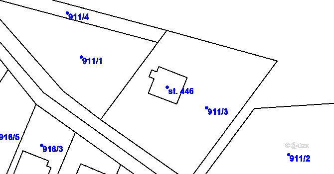 Parcela st. 446 v KÚ Hanušovice, Katastrální mapa