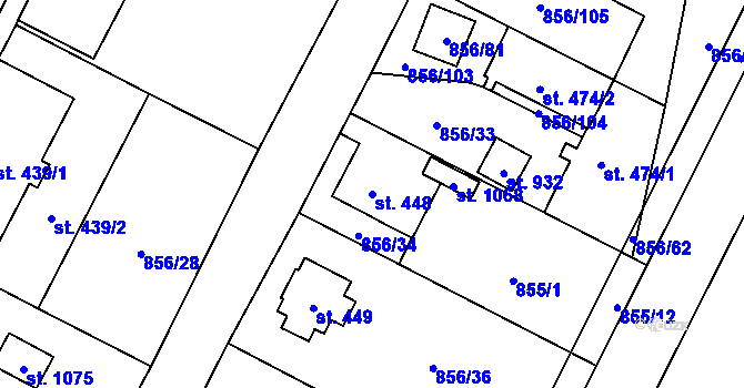 Parcela st. 448 v KÚ Hanušovice, Katastrální mapa