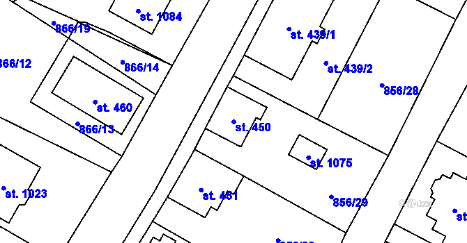 Parcela st. 450 v KÚ Hanušovice, Katastrální mapa