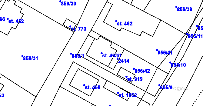 Parcela st. 463/1 v KÚ Hanušovice, Katastrální mapa