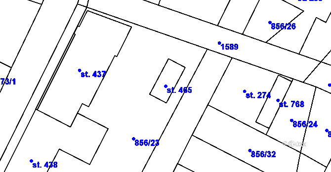 Parcela st. 465 v KÚ Hanušovice, Katastrální mapa