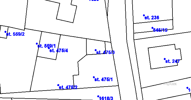 Parcela st. 475/3 v KÚ Hanušovice, Katastrální mapa