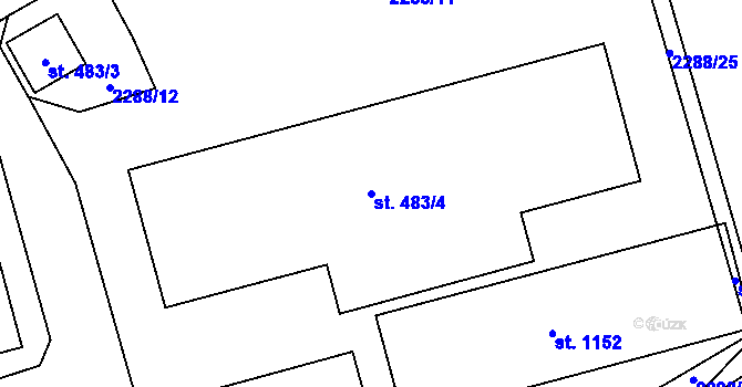 Parcela st. 483/4 v KÚ Hanušovice, Katastrální mapa