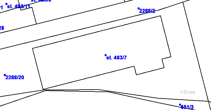 Parcela st. 483/7 v KÚ Hanušovice, Katastrální mapa