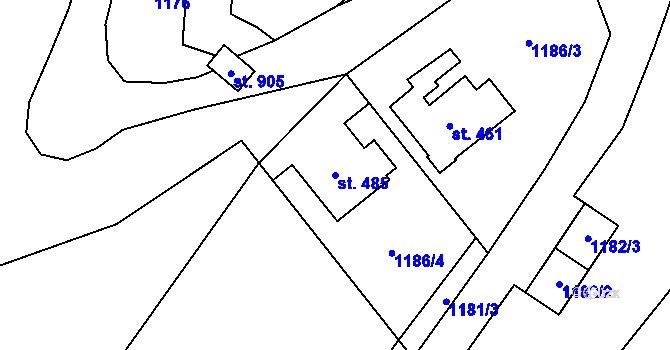 Parcela st. 485 v KÚ Hanušovice, Katastrální mapa