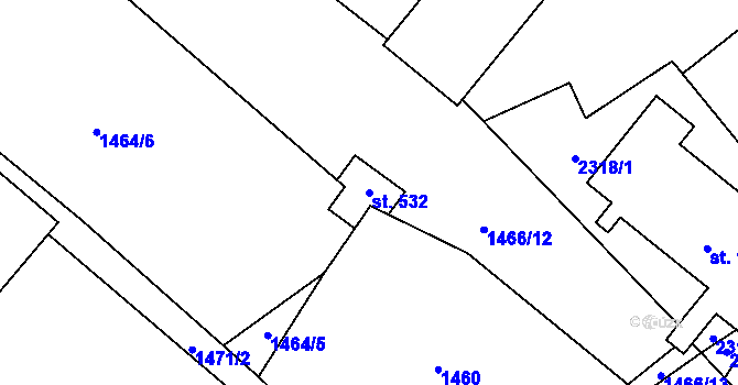 Parcela st. 532 v KÚ Hanušovice, Katastrální mapa