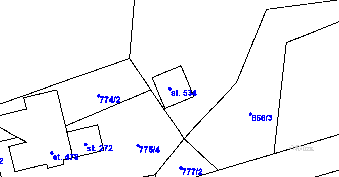 Parcela st. 534 v KÚ Hanušovice, Katastrální mapa