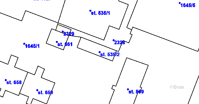 Parcela st. 535/2 v KÚ Hanušovice, Katastrální mapa