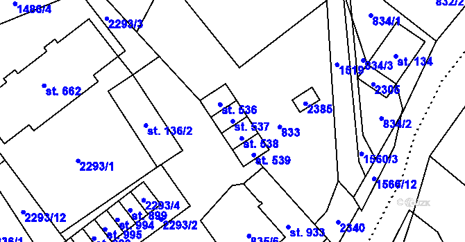 Parcela st. 537 v KÚ Hanušovice, Katastrální mapa
