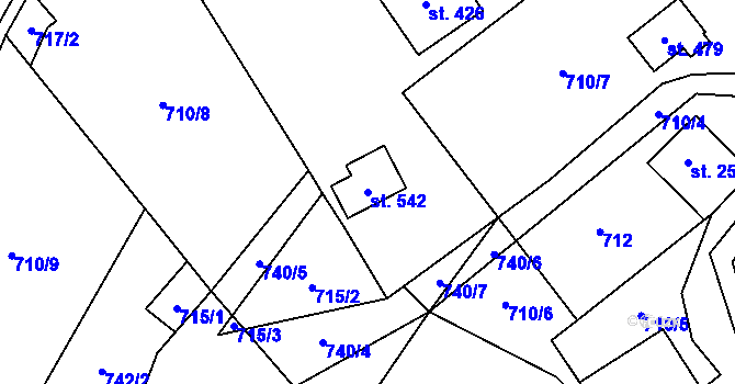 Parcela st. 542 v KÚ Hanušovice, Katastrální mapa