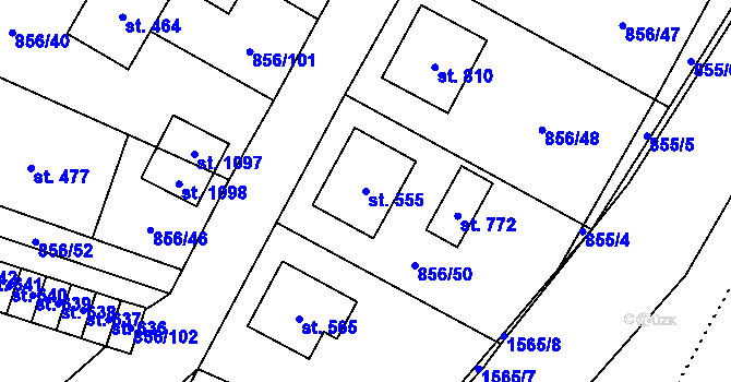 Parcela st. 555 v KÚ Hanušovice, Katastrální mapa