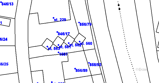 Parcela st. 560 v KÚ Hanušovice, Katastrální mapa