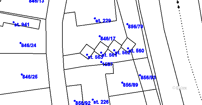 Parcela st. 561 v KÚ Hanušovice, Katastrální mapa