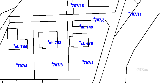 Parcela st. 576 v KÚ Hanušovice, Katastrální mapa