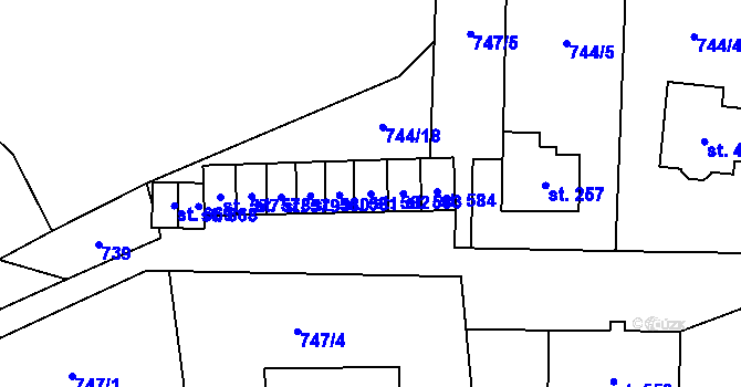 Parcela st. 582 v KÚ Hanušovice, Katastrální mapa