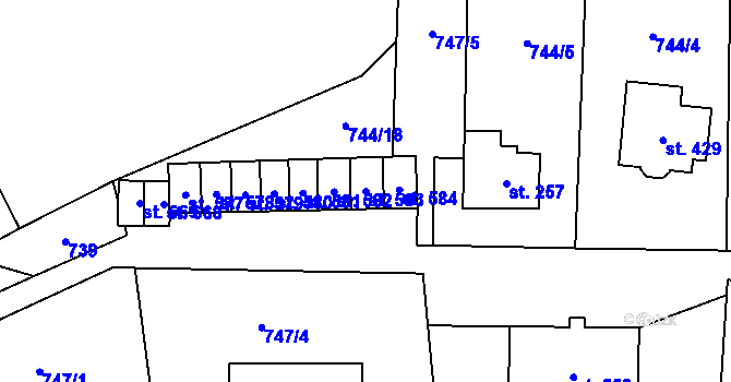 Parcela st. 583 v KÚ Hanušovice, Katastrální mapa