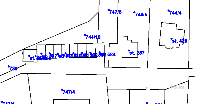 Parcela st. 584 v KÚ Hanušovice, Katastrální mapa