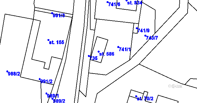 Parcela st. 586 v KÚ Hanušovice, Katastrální mapa