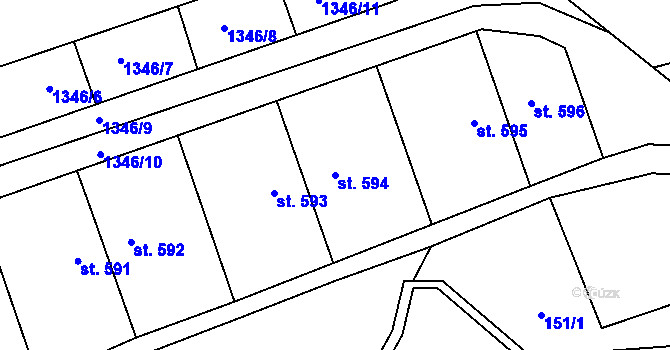 Parcela st. 594 v KÚ Hanušovice, Katastrální mapa