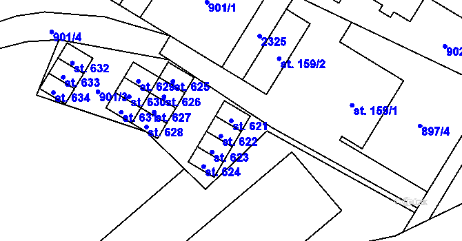 Parcela st. 621 v KÚ Hanušovice, Katastrální mapa