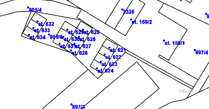Parcela st. 622 v KÚ Hanušovice, Katastrální mapa