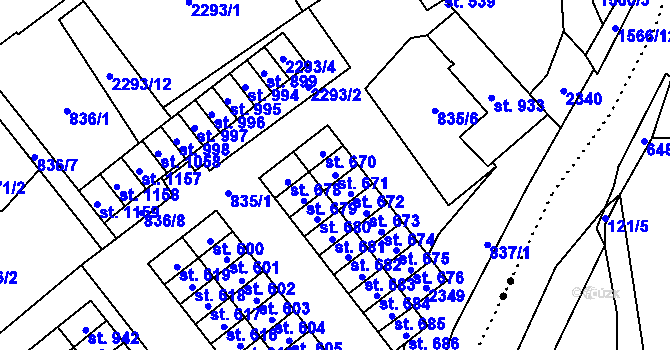 Parcela st. 671 v KÚ Hanušovice, Katastrální mapa