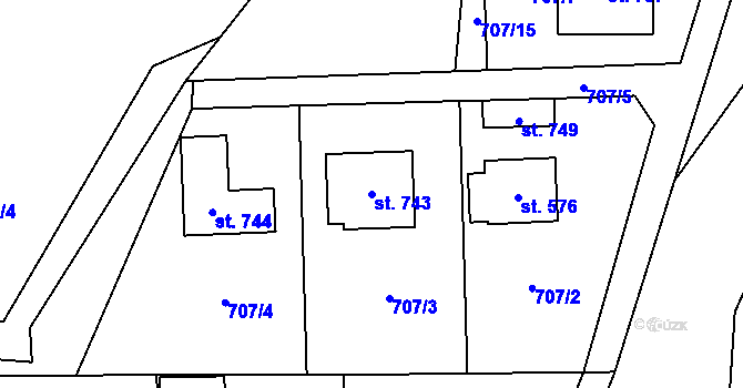 Parcela st. 743 v KÚ Hanušovice, Katastrální mapa