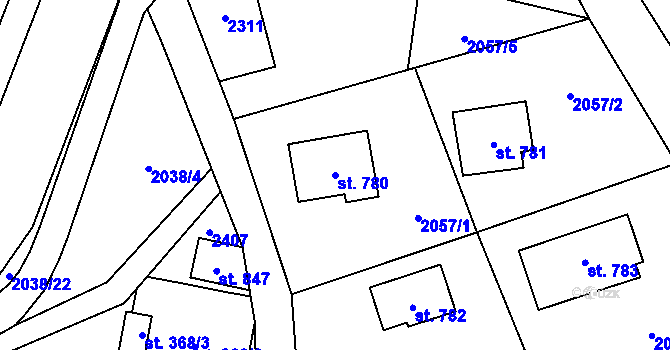 Parcela st. 780 v KÚ Hanušovice, Katastrální mapa