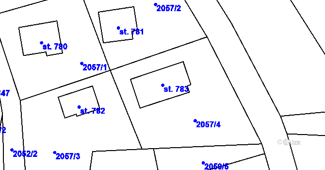 Parcela st. 783 v KÚ Hanušovice, Katastrální mapa