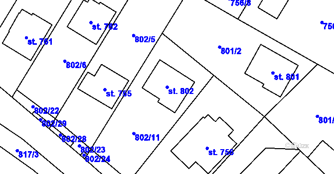 Parcela st. 802 v KÚ Hanušovice, Katastrální mapa