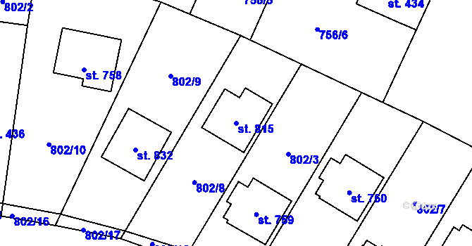 Parcela st. 815 v KÚ Hanušovice, Katastrální mapa