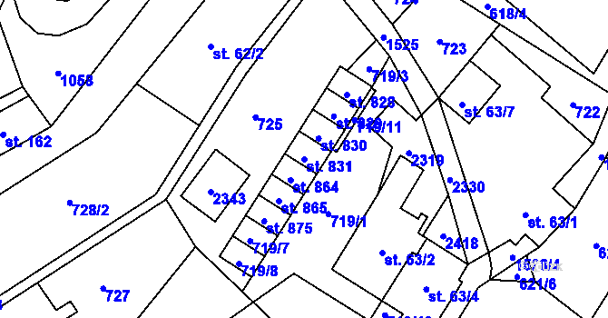 Parcela st. 831 v KÚ Hanušovice, Katastrální mapa