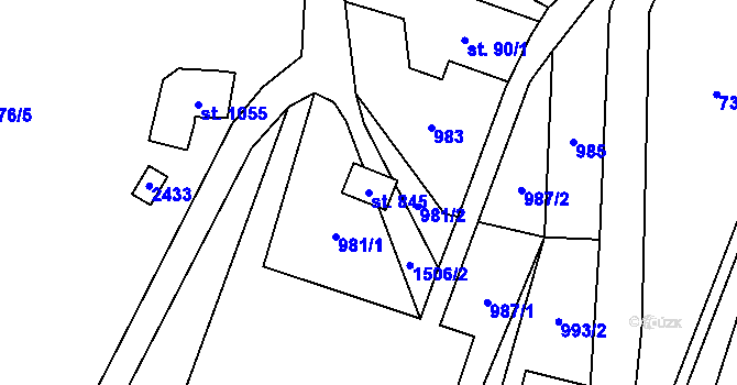Parcela st. 845 v KÚ Hanušovice, Katastrální mapa