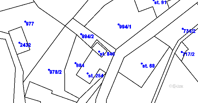 Parcela st. 846 v KÚ Hanušovice, Katastrální mapa