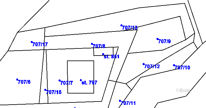 Parcela st. 851 v KÚ Hanušovice, Katastrální mapa