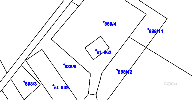 Parcela st. 862 v KÚ Hanušovice, Katastrální mapa