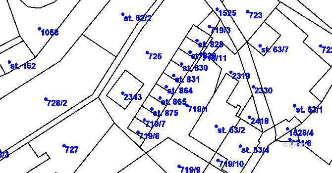 Parcela st. 864 v KÚ Hanušovice, Katastrální mapa