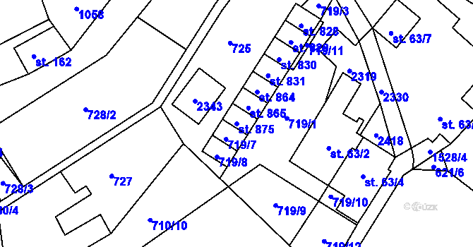 Parcela st. 875 v KÚ Hanušovice, Katastrální mapa