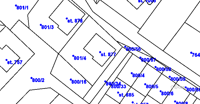 Parcela st. 877 v KÚ Hanušovice, Katastrální mapa