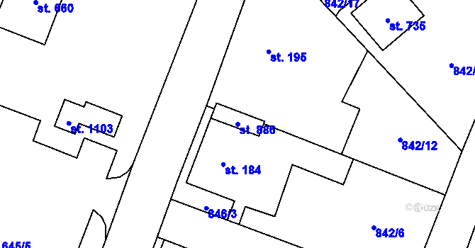 Parcela st. 886 v KÚ Hanušovice, Katastrální mapa