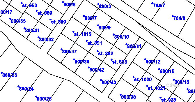 Parcela st. 892 v KÚ Hanušovice, Katastrální mapa