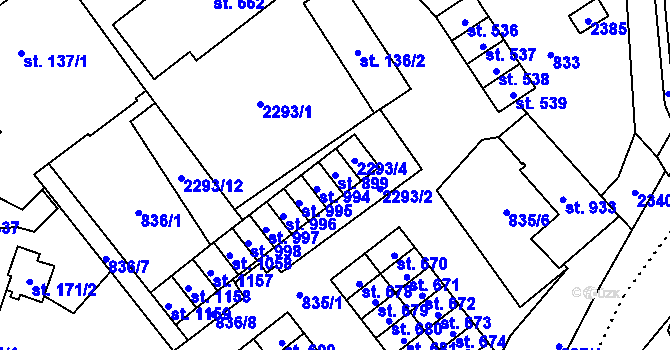 Parcela st. 899 v KÚ Hanušovice, Katastrální mapa