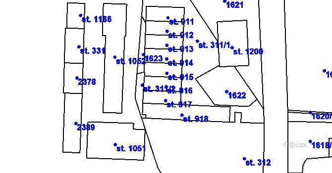 Parcela st. 916 v KÚ Hanušovice, Katastrální mapa