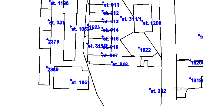 Parcela st. 917 v KÚ Hanušovice, Katastrální mapa