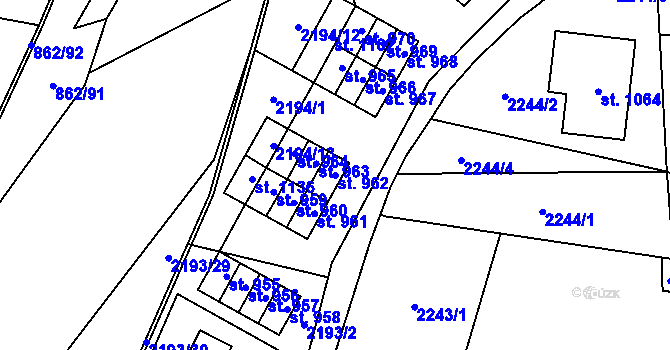 Parcela st. 962 v KÚ Hanušovice, Katastrální mapa
