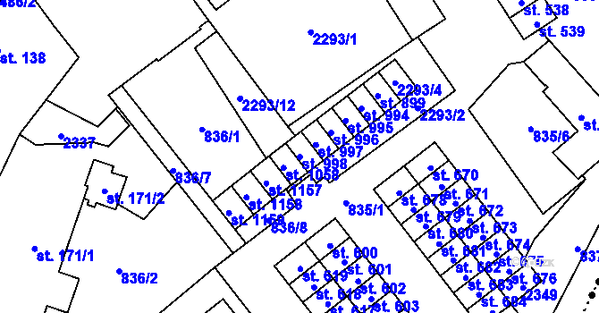 Parcela st. 998 v KÚ Hanušovice, Katastrální mapa
